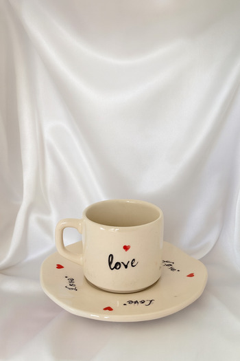 Hausette Ceramic Mug and Saucer with'Love' Written Turkish Coffee, Mug, Turkish Coffee Cup, Cup, Mug