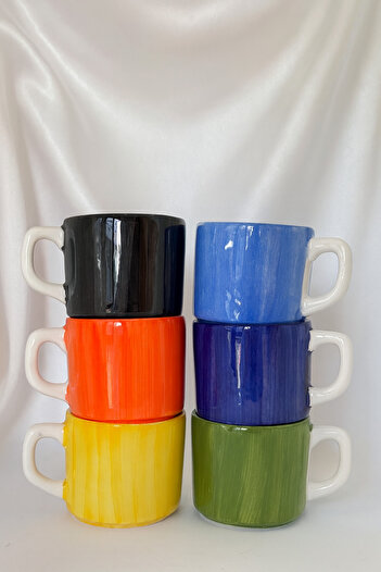 Hausette 6-Piece Vibrant Colors Ceramic Turkish Coffee Set, Mug, Turkish Coffee Cup, Cup, Mug