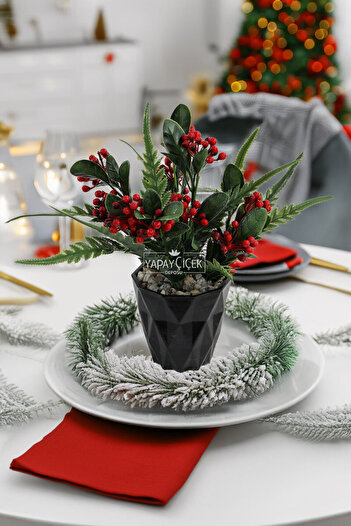 Yapay Çiçek Deposu Artificial Flower in Pot, Kokinali Dagger Plant, New Year's Table Flower, 25 cm