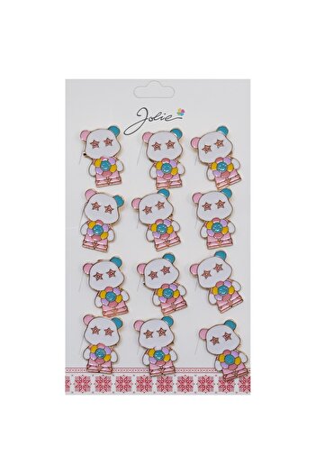 Danex Set of 12 Panda Bear Brooches with Multicolored Flower