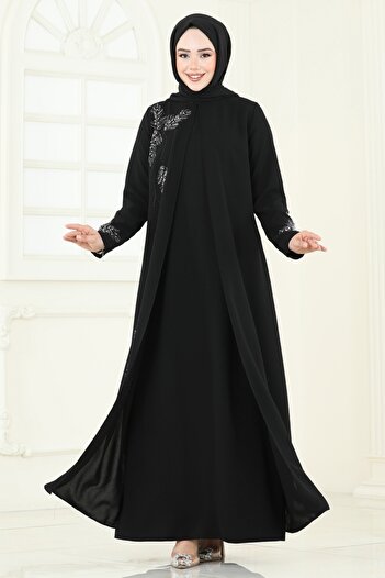 ModaMerve Taş Detay Abiye Elbise 2005OZT1013-MS Siyah