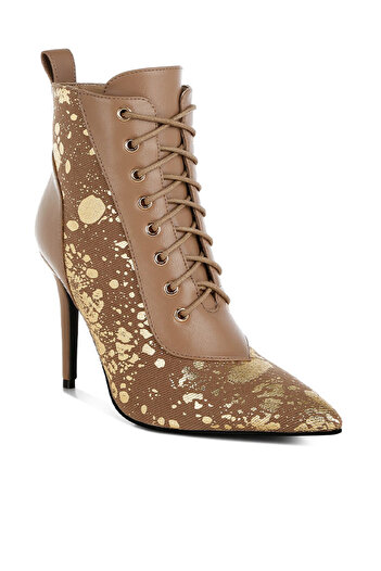 london Rag Women Abstract Pattern Lace-Up Ankle Boots in Brown