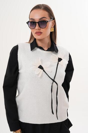 ŞİMAL Women's Floral Detailed Knitwear Knitted Sweater 255168 -