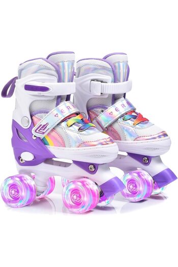 Generic ERNAN 4 Wheel Adjustable Roller Skates with Glow-in-the-Dark Wheels, Kids Skates, Beginner Kids Gift