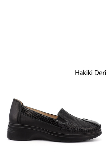 GÖNDERİ(R) Women / Girls Black Krako Wedge Sole Genuine Leather Comfort Shoes