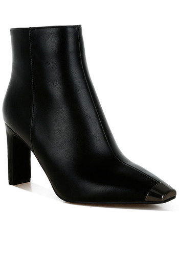 london Rag Women Metallic Cap Toe Faux Leather Boots in Black