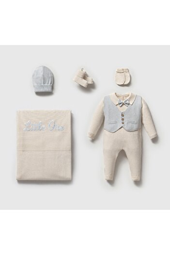 Nipperland 100% Organic Cotton Baby Boy Little One Knitwear 5-Piece Set Hospital Release 0-3 Months Newborn