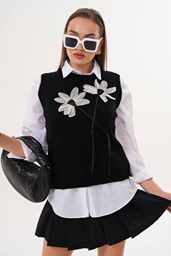 ŞİMAL Women's Floral Detailed Knitwear Knitted Sweater 255168 -