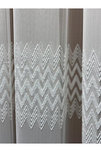 GÜRLEK TEKSTİL Brilliant Tulle Curtain Three Rows of Motifs Cotton Linen Soft Floor Tight Pleated New Season