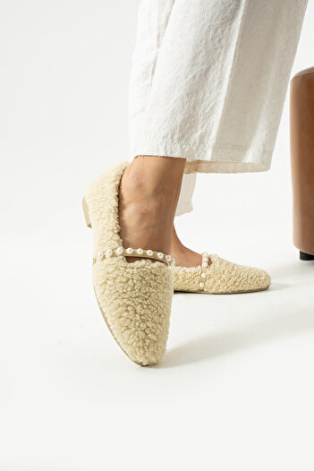 MÜJERİL'S Women's Woolen Pearl Winter Ballerinas Home and Outdoor Shoes