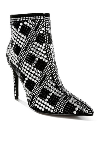 london Rag Women Rhinestones Studded Stiletto Heel Boots in Black