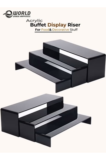 Eworld 6 Pack Black Acrylic Display Risers, 3 Sizes Jewelry & Cupcake Showcase Stands