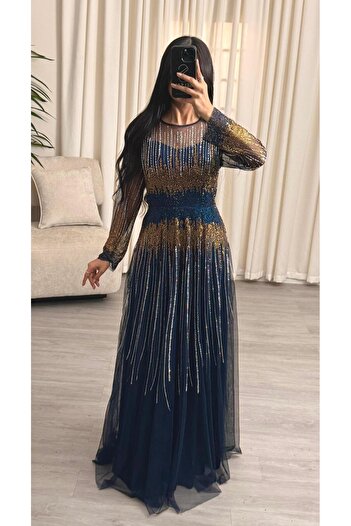 SELSAL Evening dress with shiny gradient embroidery