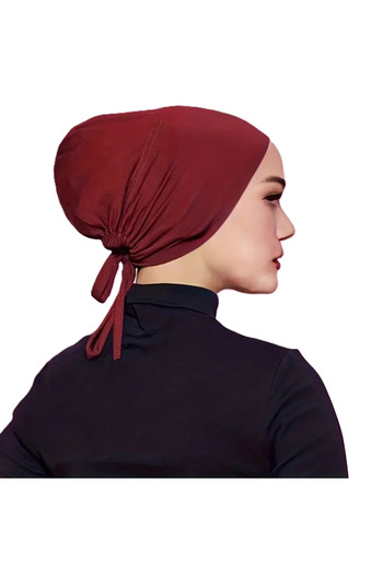 Perfectory Women's Turban Cap with Tie-Back Closure, Muslim Head Wrap Bonnet- Wine Red