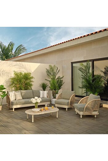Danube Home Bruce 5-Seater Outdoor Sofa Set | Aluminium Frame | Modern Patio Furniture | Apricot/Green/White