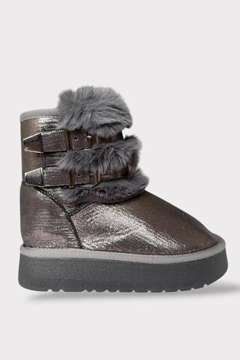 Liger Fur Inside Double Belted Thick Sole Girls' Boots Platinum