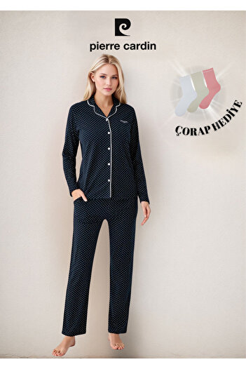 Pierre Cardin Women's Clothing Boxed Modal & Cotton Navy Blue Shirt Pajama Set Ol.Pc.909.2.001