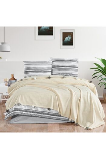Caressa Bed linen set, Mot, 2 persons, cream + grey, 5 pieces