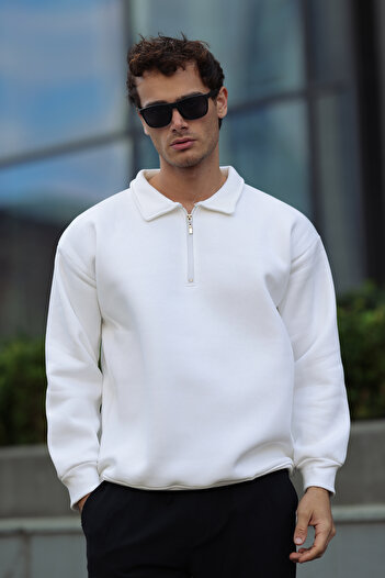aziso Men's Polo Neck Soft Inside Half Zipper Loose Fit Sweatshirt