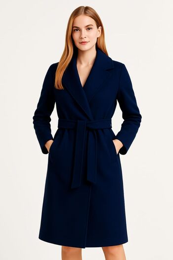PORİENTO Belden Belted Cashmere Look Women's Coat – Shawl Collar, Below the Knee, with Pockets, Unlined