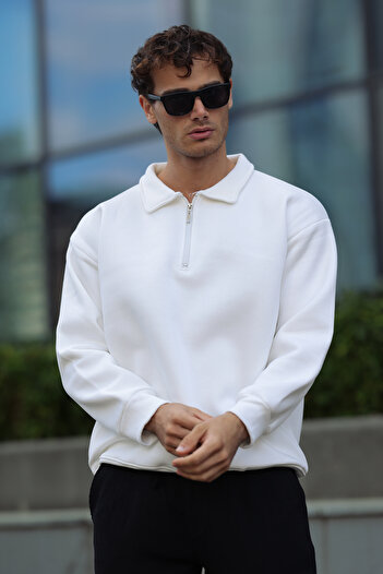 aziso Men's Polo Neck Soft Inside Half Zipper Loose Fit Sweatshirt