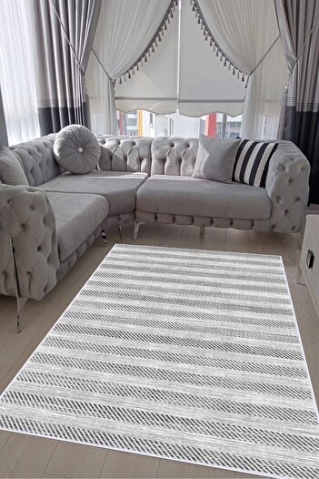 VOPTEKS Gri Halı Salon Halısı Makinede Yıkanabilir Halı Kaymaz Taban Halı