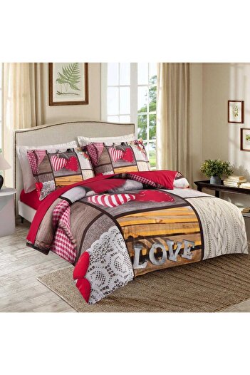Caressa Bed linen polyester, Love, for 2 people, multicolor, set of 4 pieces