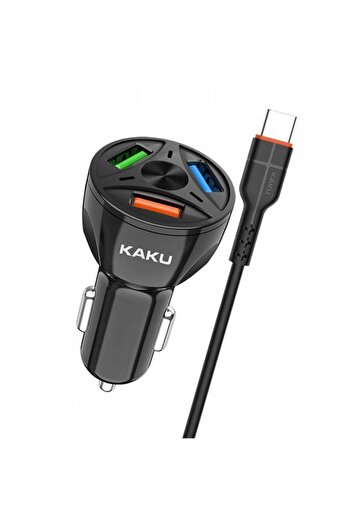 KAKUSİGA Car Charger KakuSiga, 20W, 4.8A, QC3.0, 3xUSB, USB Type-C Cable, Fast Charging, Black