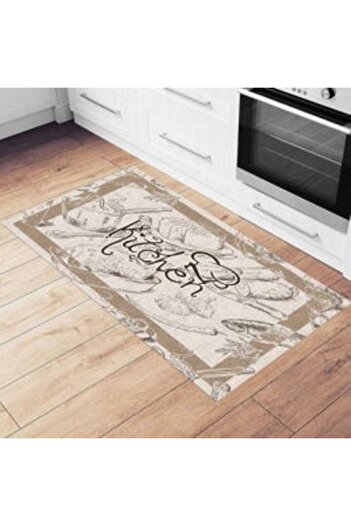 Brillant Covor bucatarie Byd 04107.101, Kitchen, 80 x 160 cm, poliester, bej + negru, dreptunghiular