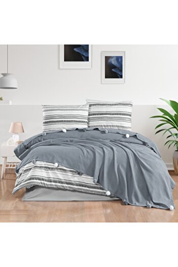 Caressa Cotton bed linen, Mot, 2 persons, gray, set of 5 pieces