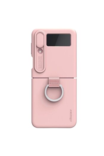 Nillkin Cam Shield Silky Silicone Case compatible with Samsung Galaxy Z Flip 4 5G Peach