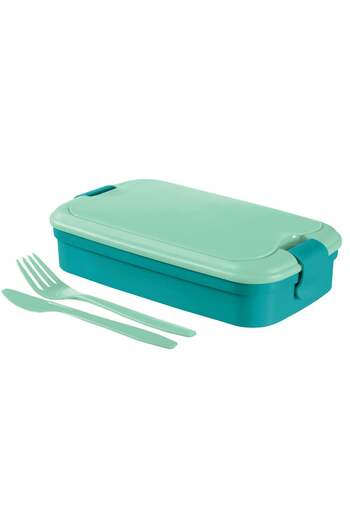 CURVER Food container, Lunch Go, plastic, rectangular, blue, 1.4 L, with cutlery