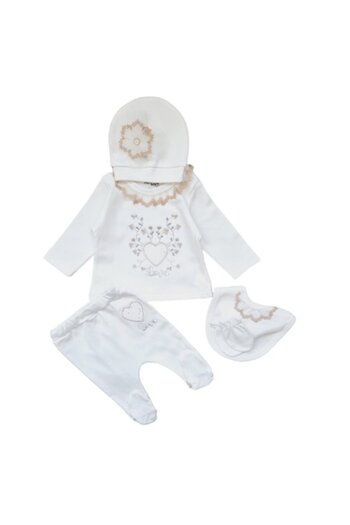 Miniworld Compleu 5 piese fetita, bumbac si broderie, Love, varsta 3-6 luni, 68 cm, Alb