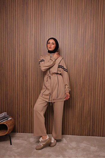 Tebrikler tekstil Women's Winter Top and Bottom Hijab Suit Model G3510