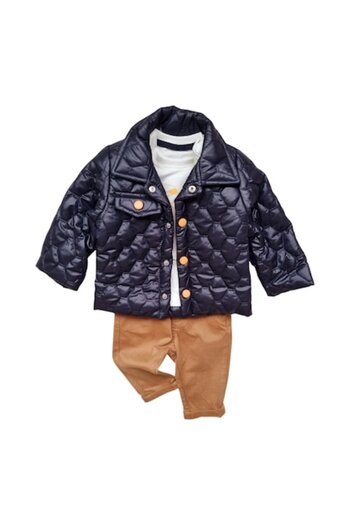 Miniworld - Boys' 3-piece cotton outfit, quilted jacket, shirt, and slim-fit jeans, age 6-9 months,