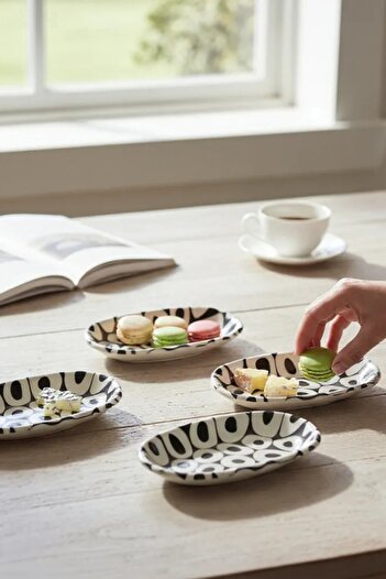Keramika Black White Boat Plate 16 cm 4 Pieces - 20393