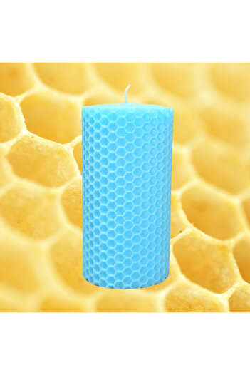 SERVUS COLLECTION Natural Beeswax Candle, colored honeycomb type - Light Blue 15 cm 4.5 cm