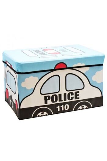 Toy Toy Toy Storage box for children, toy chest and stool, police car, blue, 48x28x30 cm