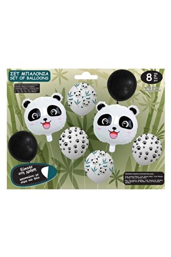 ANTBRO Set 8 party balloons Antbro® metallic foil with panda bear design
