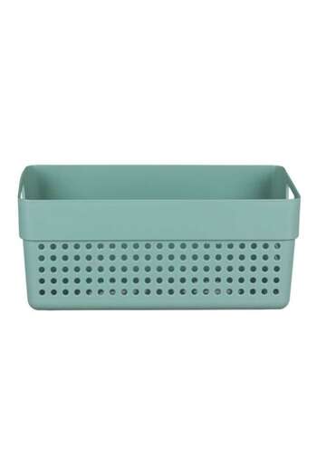 ANTBRO ® Mint Green Plastic Storage Basket with Perforated Design and Handles, 23x15x10cm, 3.5L