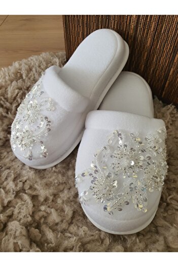Fiyonks Atölye Maternity Slippers Special Stone Lace Series, Maternity Slippers, Bride Slippers