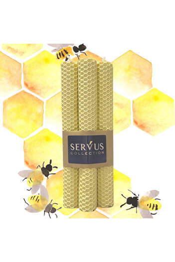 SERVUS COLLECTION Set of 4 Natural Honeycomb Candles Made of Colored Beeswax - Vanilla 3.5 cm 40 cm Vanilla