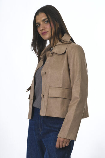 ABBRA Women's Suede Coated Buttoned Pocket Jacket