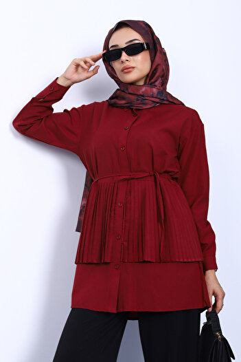 İmajButik Burgundy Side Tie Poplin Tunic