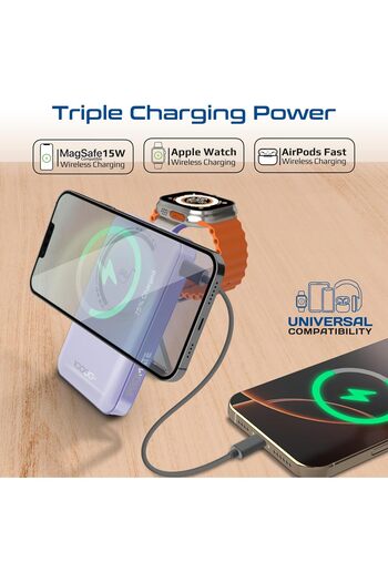 Promate Power Bank 3×1 with 10,000mAh capacity, wireless MagSafe 15W charging, Apple Watch charging 3.5W, U