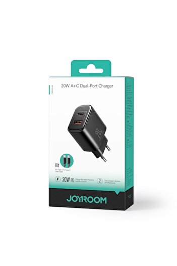 Joyroom Incarcator Retea + Cablu Lightning, 20W, 1xUSB-C, 1xUSB-A, PD, QC 3.0, BLACK