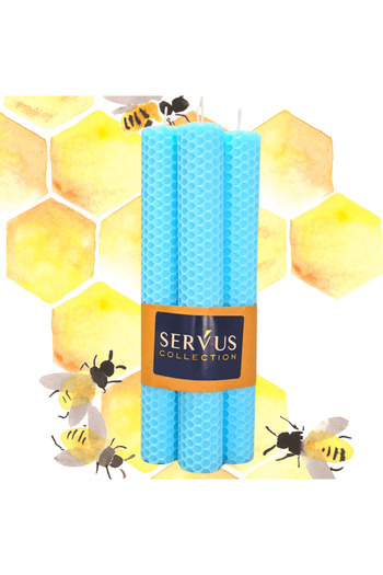 SERVUS COLLECTION Set of 4 Natural Colored Beeswax Honeycomb Candles - Light Blue 3.5 cm 35 cm