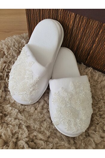 Fiyonks Atölye Maternity Slippers, Special Luxury Lace Series, Pregnant Women's Slippers, Bride Slippers