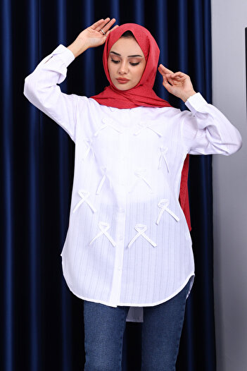 İmajButik White Tunic with Bow on the Front