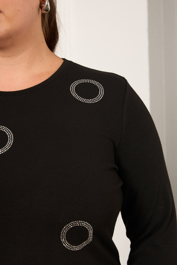 RMG Plus Size Stone Detailed Ring Patterned Long Sleeve Blouse